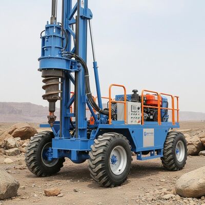 Powerful Deep Rock Water Well Drilling Rig Wheels Mounted 100-200 Meters